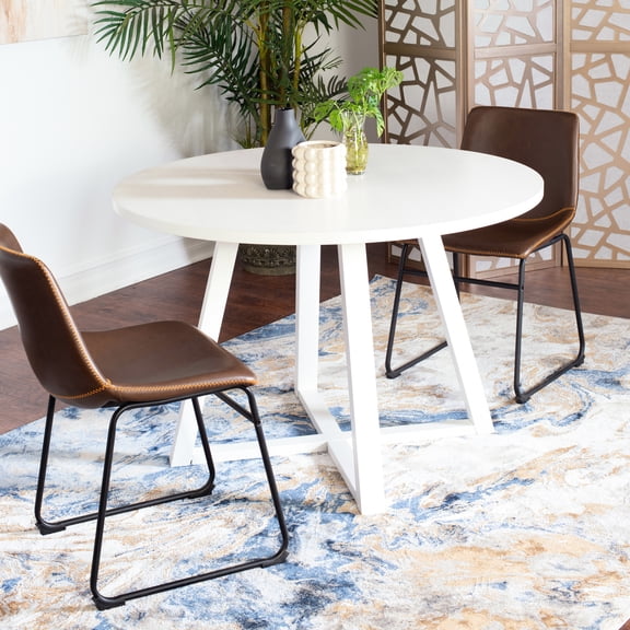 3 Dining Compilation - Round Trestle Table And 2 Elegant Seats Construction, Fine Metal Chair Styles Arrangement Classy Chairs Table, Stylish Design