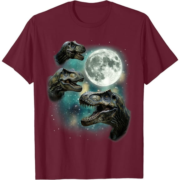 3 Dinosaurs Tyrannosaurus Howling At Moon Prehistoric Parody Dino Unisex T-Shirt for Men Women Kids,Maroon Color,Size 5XL