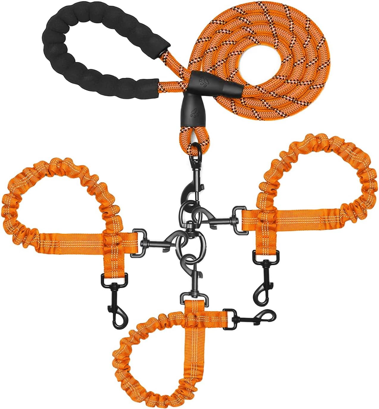 3 Dog Leash No Tangle, Heavy Duty Multiple Dog Lead Shock Absorbing Bungee with Padded Handle Removable Pet Traction Walking Rope for Medium Large Dogs (25-180 Lbs)