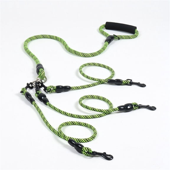 3 Dog Leash No Tangle, Heavy Duty Splitter Coupler, Reflective Strong Triple Multi Way Lead Split, Soft Padded Handle, for Walking Three Medium Large Dogs That Pull - Green