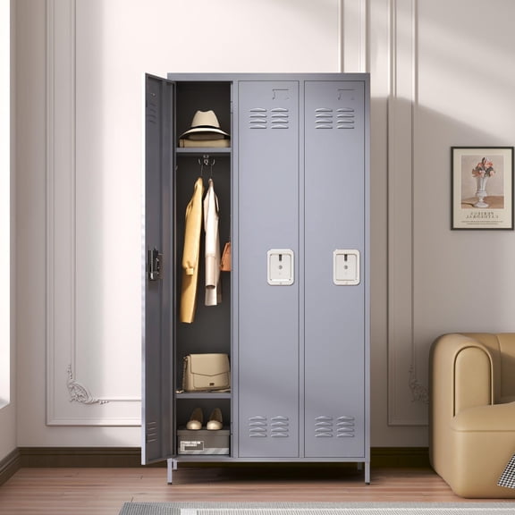 XUTUMM 3-Door Metal Lockers with Lock - 72"H Storage Locker Cabinet for Gym, Office, School, Garage, Gray