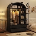 thumbnail image 1 of Blotout Arched Armoire Wardrobe Closet with LED Light & Glass Doors, 78" Tall 3 Door Armoire Closet with 4 Drawers & 5 Storage Shelves, Large Bedroom Storage Clothes Organizer with Hanging Rod, 1 of 10