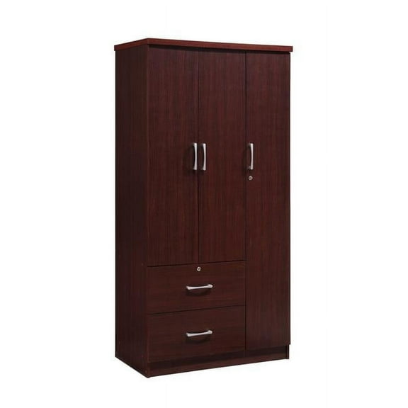 3-Door Armoire with 2-Drawers, 3-Shelves - Mahogany