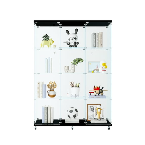 3 Door Black Tempered Glass Cabinet - Safeguards Action Figures, Collections Showcase Showcases , Decorations, Neatly