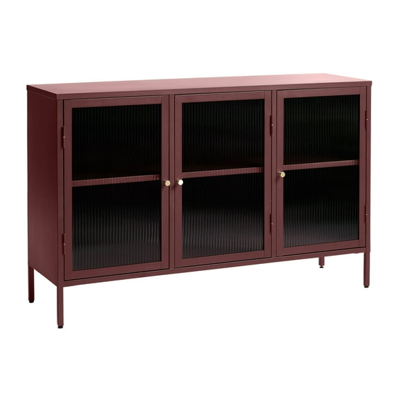 3-Door Contemporary Glass & Metal Sideboard in Red