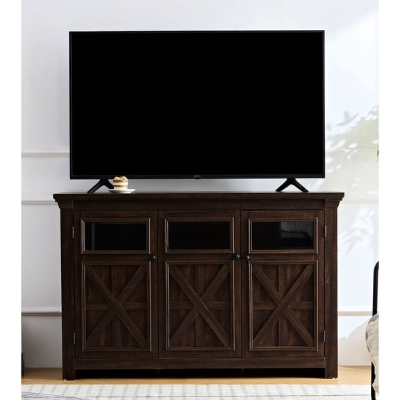 3-Door Espresso Sideboard with Adjustable Shelf / Multi-Functional Storage for Kitchen & Living Room