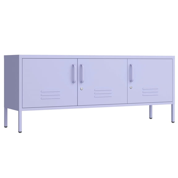3 Door Lockable Metal TV Stand Storage Cabinet with Accent Cabinet Locker, Wide Heavy Duty Media Console for Large 100+ Inch TVs, Home Office Entertainment Center, Purple 22"H X 47.3"W X 13.8"D