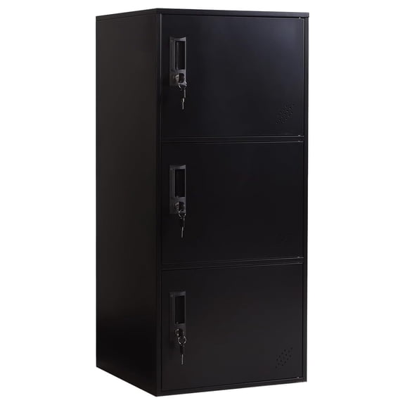 3 Door Metal Vertical Storage Locker for School, Office, Home,Gym,Stackable Steel Storage Cabinet with Lock,Anti-Falling Device. (3 Door, Black)