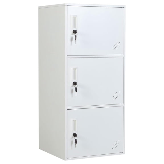 3 Door Metal Vertical Storage Locker for School, Office, Home,Gym,Stackable Steel Storage Cabinet with Lock,Anti-Falling Device. (3 Door, White)
