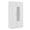 thumbnail image 1 of 3-Door Mirror  Wardrobe with 2 Drawers and Top Cabinet,White, 1 of 32