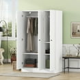 thumbnail image 1 of 3-Door Mirror Wardrobe with shelves, Closet Organizer White, 1 of 18