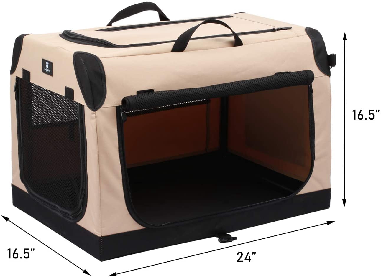 3-Door Portable Soft-Sided Folding Dog Travel Crate, Small Tan Collapsible Pet Kennel with Mesh Windows for Indoor Outdoor Use