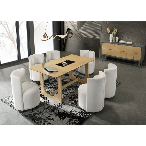3-Door Server Storage, Double U-Shape Table Base | Dining Room Set for Organized Dining