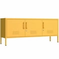thumbnail image 1 of 3 Door TV Stand Media Console For Large TV Wide Metal Storage Cabinet Entertainment Center For Home Lockable Storage Cabinet Office Yellow Size： 22"H X 47.3"W X 13.8"D, 1 of 3