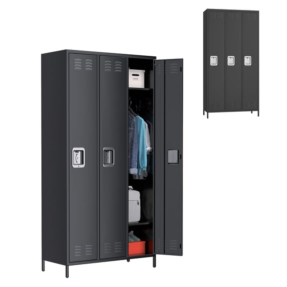 3 Doors Employee Lockers for Office School Gyms Home, 72'' Metal Storage Locker Combination, Lockable Garage Locker Organizer Black