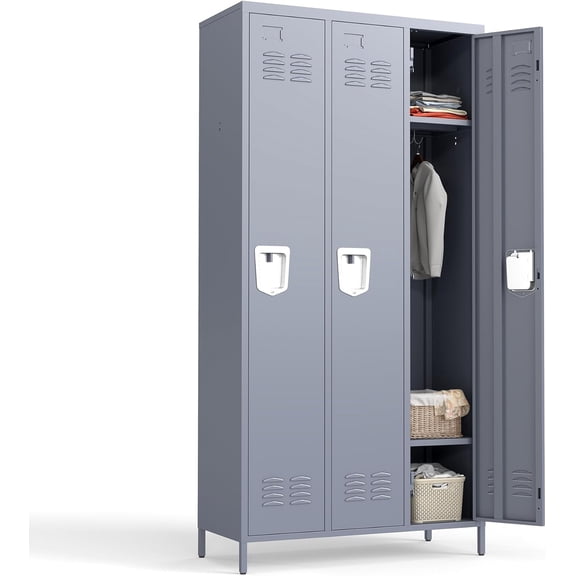 3 Doors Metal Lockers for Employees 71" H Storage Cabinet Lockable Locker with Shelves Steel Storage Locker for Gym School Office Home Requires Assembly