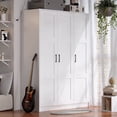 thumbnail image 1 of 3 Doors Wooden Wardrobe Closet Armoire, White Storage Cabinet for Hanging Clothes, Bedroom Large Capacity Freestanding Armoire,Wood Wardrobe Combination with Shelves, 1 of 7