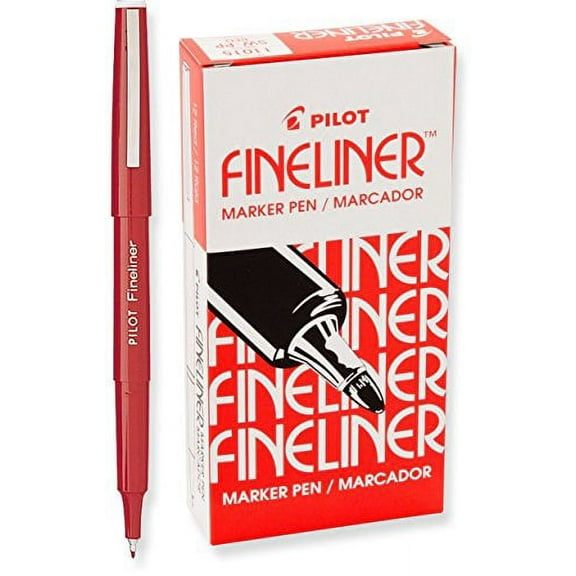 3 Dozen Total 36 Pens, Pilot Fineliner Marker Pens, Fine Point, Red Ink (11015)