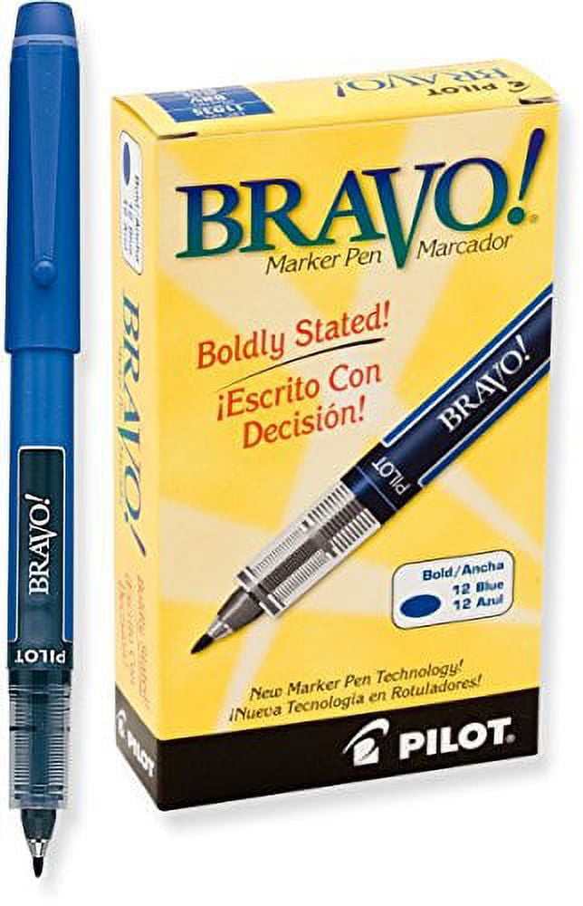 3 Dozen Total 36. Pilot Bravo Liquid Ink Marker Pens, Bold Point, Blue (11035)