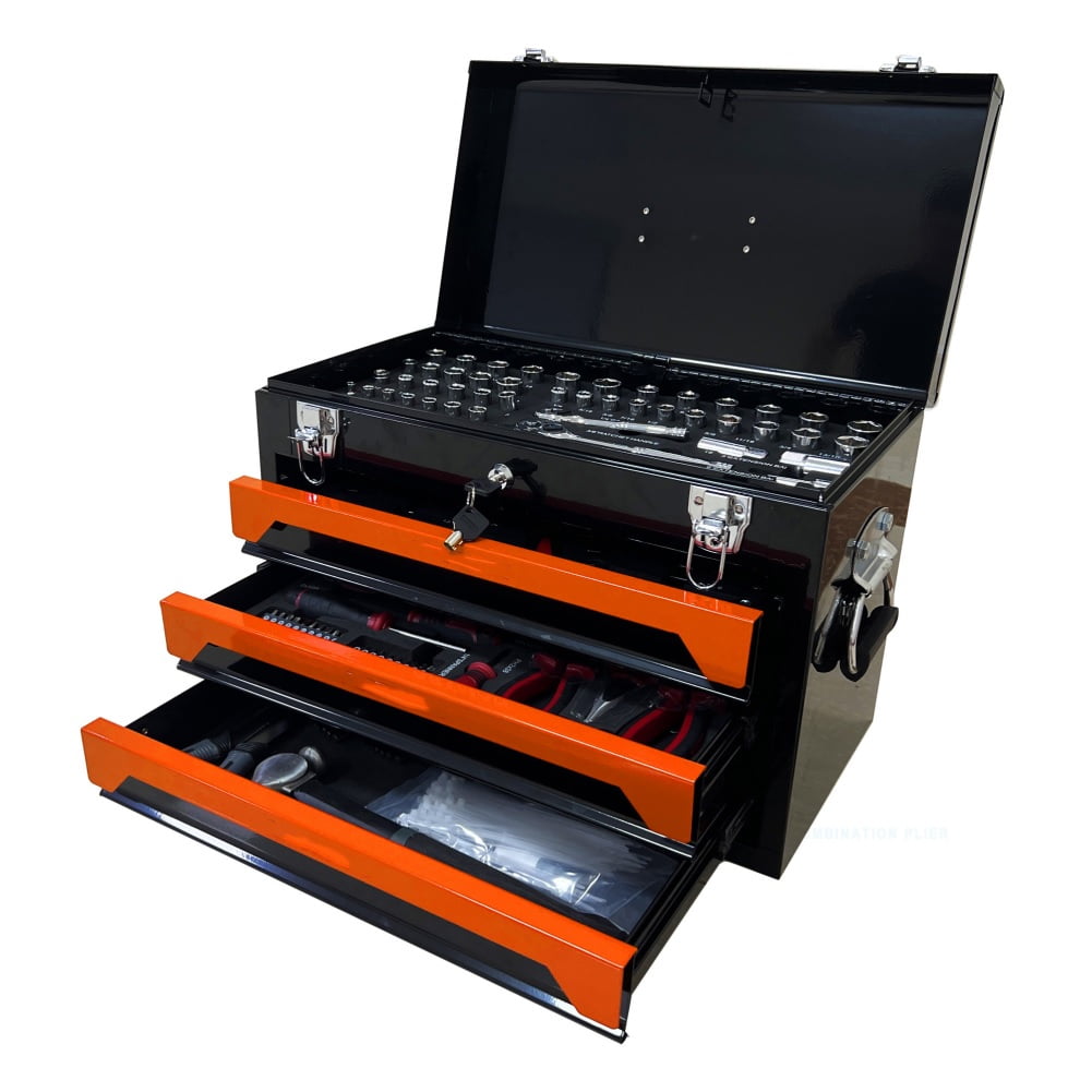 Heavy Duty Black and Orange 3-Drawer Steel Tool Chest