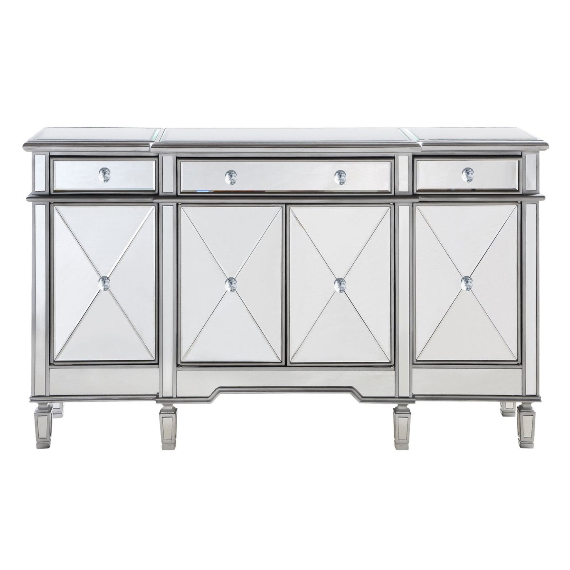 3 Drawer 4 Door Cabinet L60"W14"H36" Silver Clear - image 1 of 10