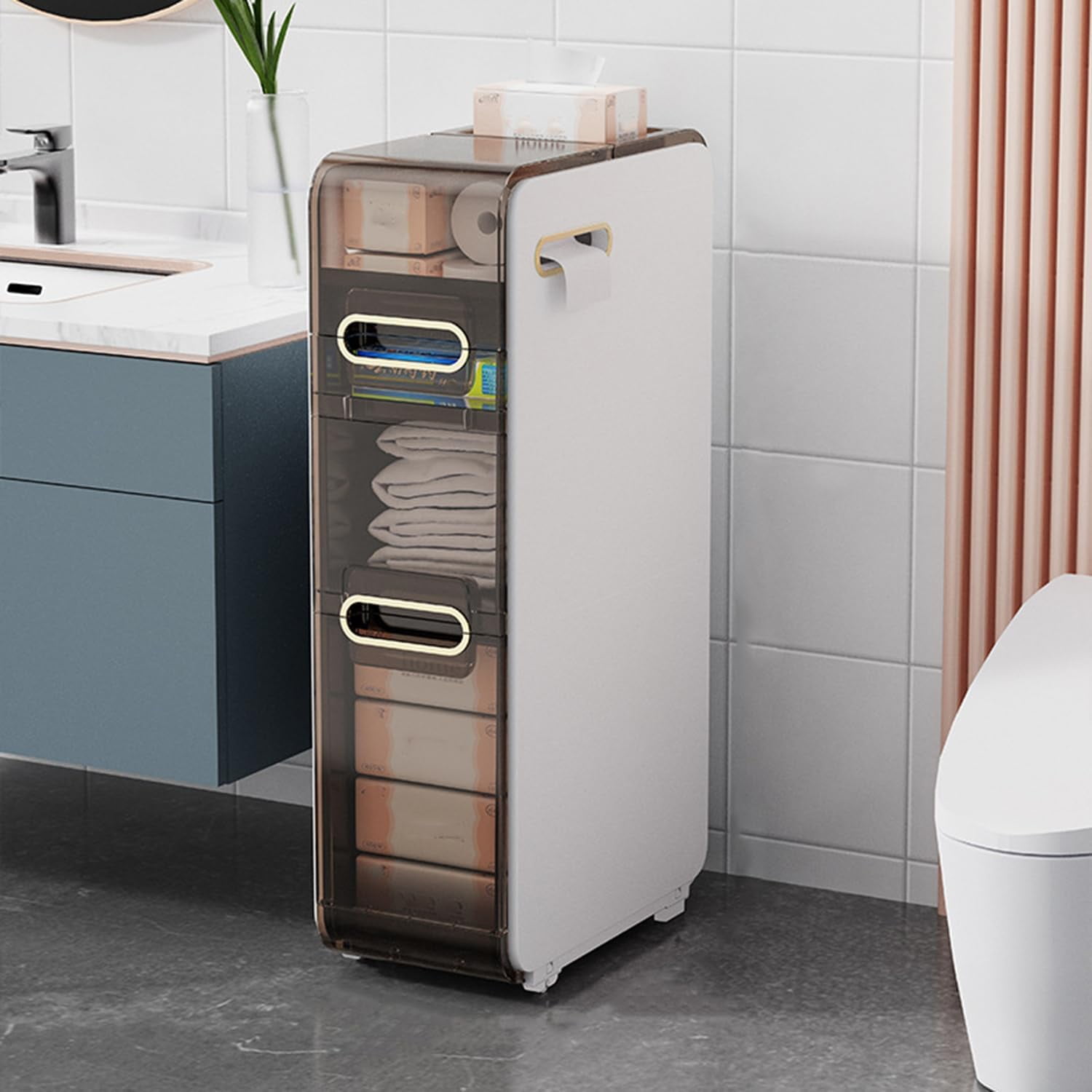 3 Drawer Bathroom Floor Cabinet,Narrow Slim Storage Cabinet with Toilet ...