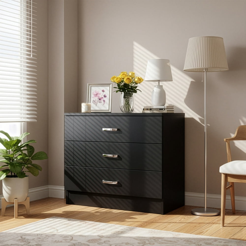 3-Drawer Bedside Table with Melamine Finish Drawer Cabinet Lockers, 25.98*12.99*22.05in White