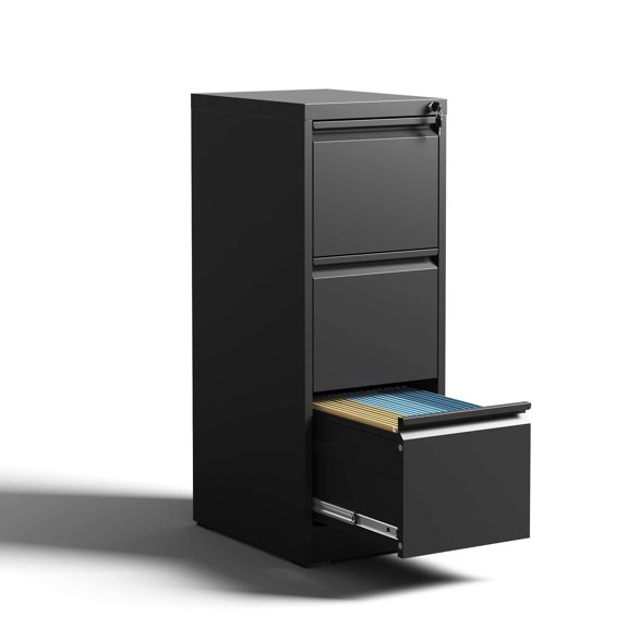 3-Drawer Black Metal - Full Extension Drawers for Easy Access - Office Storage - Organize A4/Legal/Letter Files