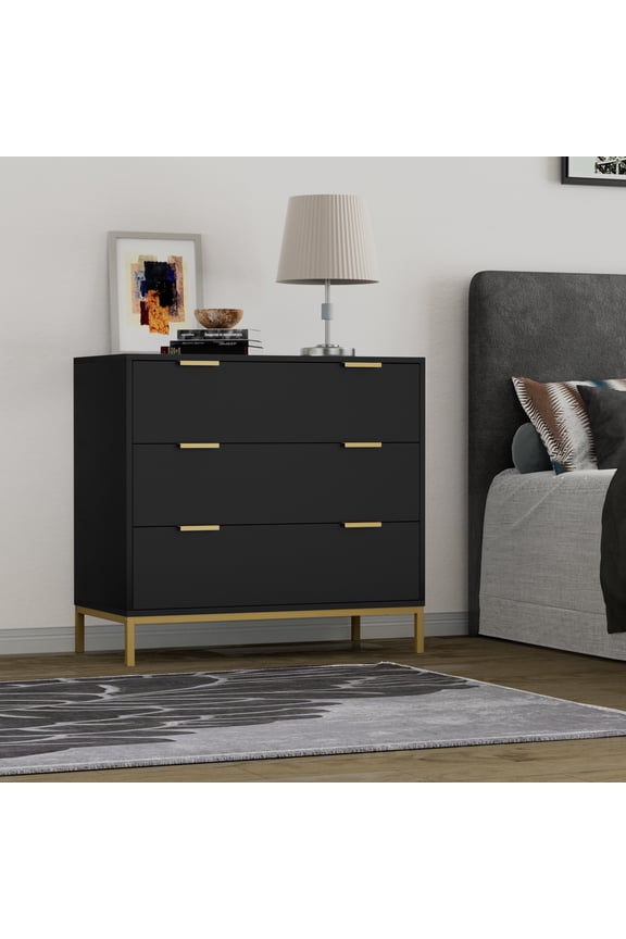 Mid-Century Vintage 3 Drawer Side Board Cabinet, Tall Flat Credenza with Large Storage, 100lbs