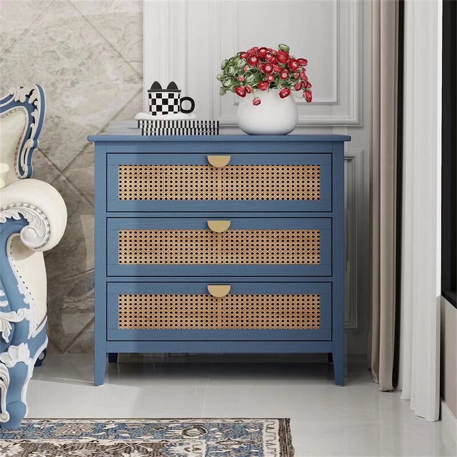blue wicker dresser Lifestorey Taylor Mid Century Modern 6 Drawer Dresser with Natural Cane Midnight Blue