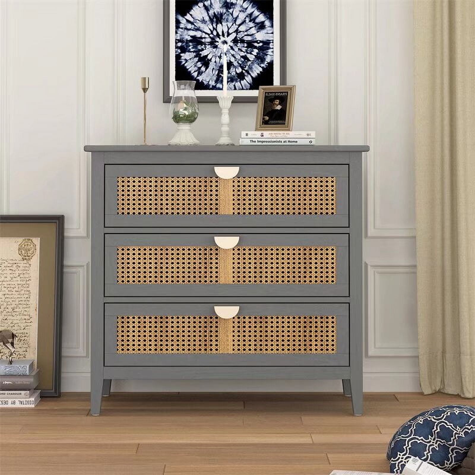 3 Drawer Cabinet, Modern Rattan Nightstand Dresser Chest with Wide Drawers  and Metal Handles, Farmhouse Wood Storage Organizer for Bedroom, Living  Room, Hallway, Entryway (Gray) - Walmart Business Supplies