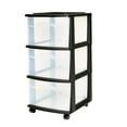 thumbnail image 1 of 3 Drawer Clear Plastic Organizer, Compact Medium Home Storage Container, Utility Tower Bin with Detachable Caster Wheels for Office, School, Home and Beauty Salons, Black Frame, 1 of 5