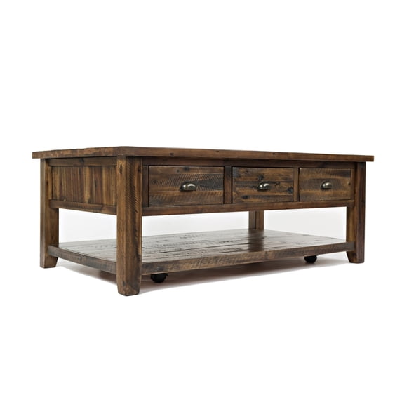 3 Drawer Cocktail Table With Open Shelf Beneath, Dakota Oak- Saltoro Sherpi