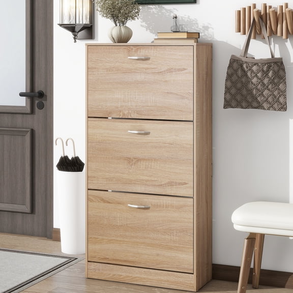3 - Drawer Design with Silver Handles - High - Capacity for Shoes - Suitable for Hallway - Durable and Smooth Surface