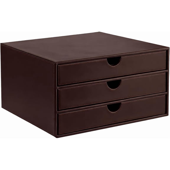 3-Drawer Document Organizer Storage Box with Faux Leather Finish in Port Royale