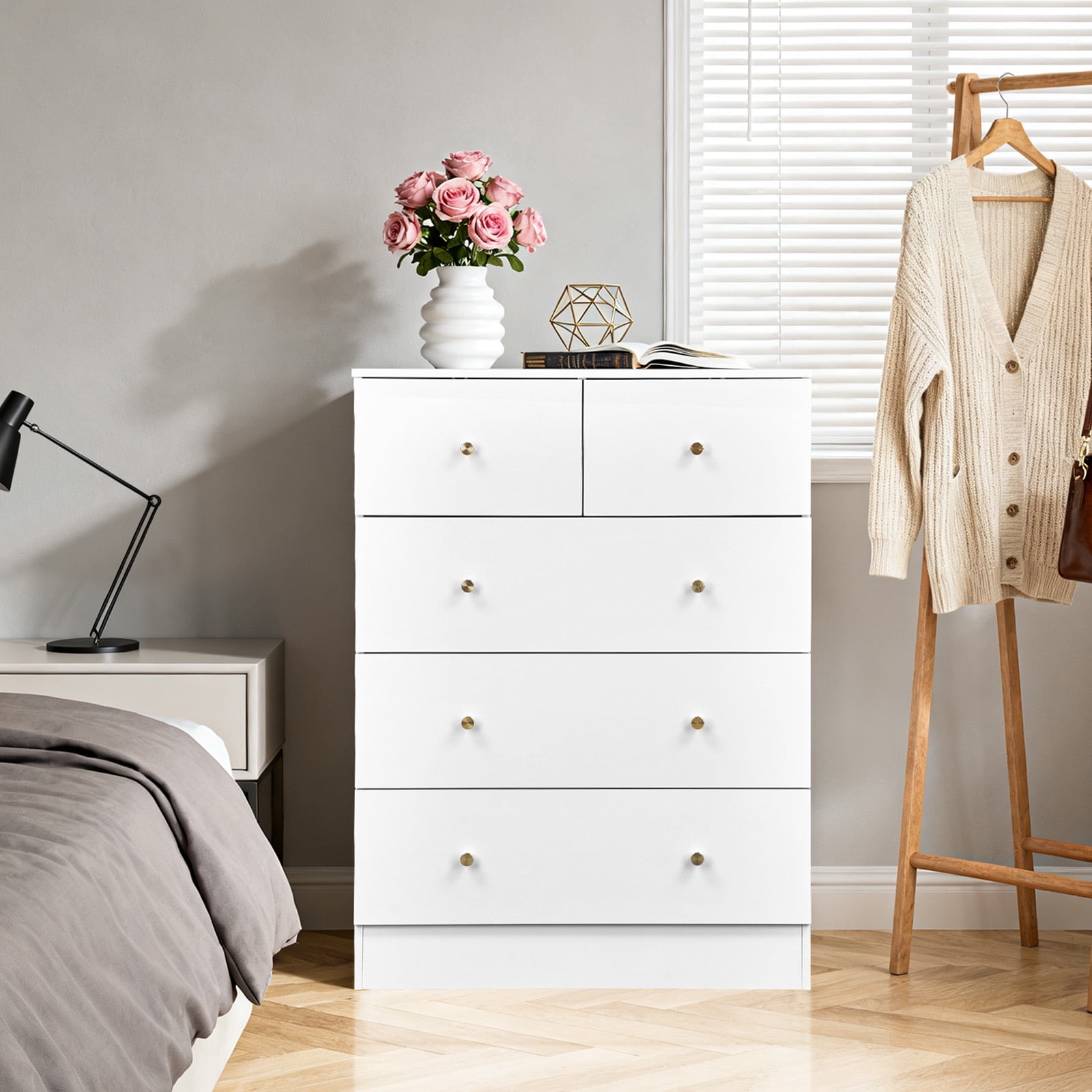 SEGMART 4-Drawer Dresser, 26''x13''x29'', MDF Wood, Metal Handles, Black, S7903