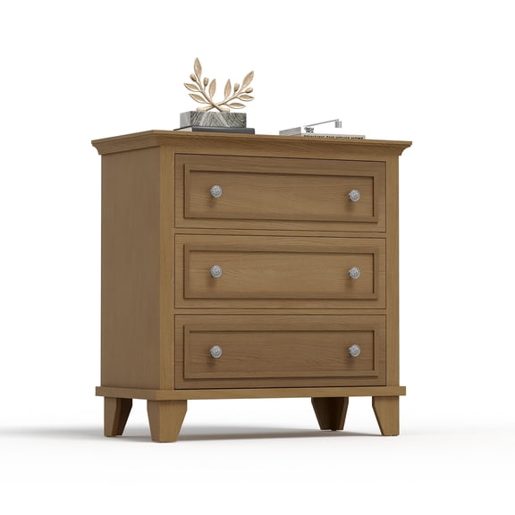 3-Drawer Dresser, 32" Wide 3 Chest of Drawers Storage Organizer Cabinet with Exquisite Metal Handles, Small Storage Cabinet,for Bedroom, Living Room, Hallway, Entryway, Brown