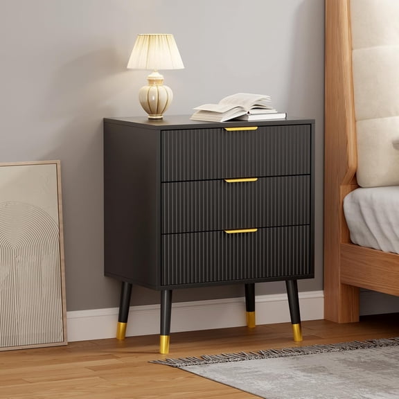 3 Drawer Dresser for Bedroom, Modern Nightstand with Wide Top, Chest of Drawers with Deep Drawers, Wooden Dresser, Side Table for Living Room, Hallway, Kids Room, Black