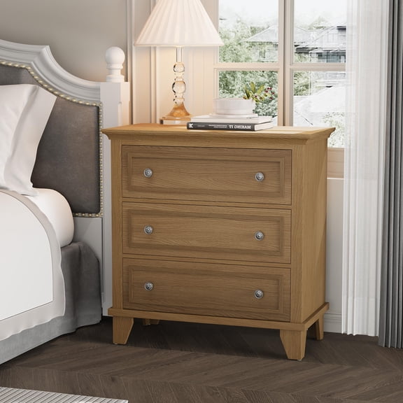 3 Drawer Dresser for Bedroom, Modern Wood Chest of Drawers with Metal Handles, Modern Wood Dresser Wide Nightstand Cabinet with 3 Drawers for Closet, Hallway, Entryway