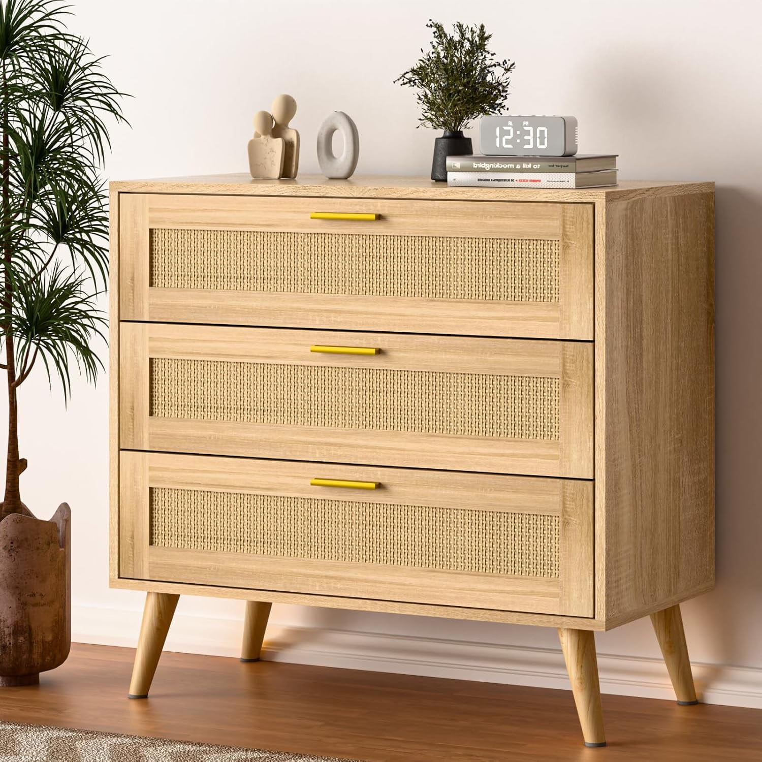 3 Drawer Dresser for Bedroom, Rattan Chest of Dressers, Boho Rattan ...