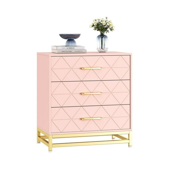 3 Drawer Dresser for Bedroom, White Nightstand for Bedroom with Storage, Wooden Chest Drawers for Closet, Bedroom, Dresser Bedroom Modern Bedside Nightstand with Gold Handles, Nightstand Dresser