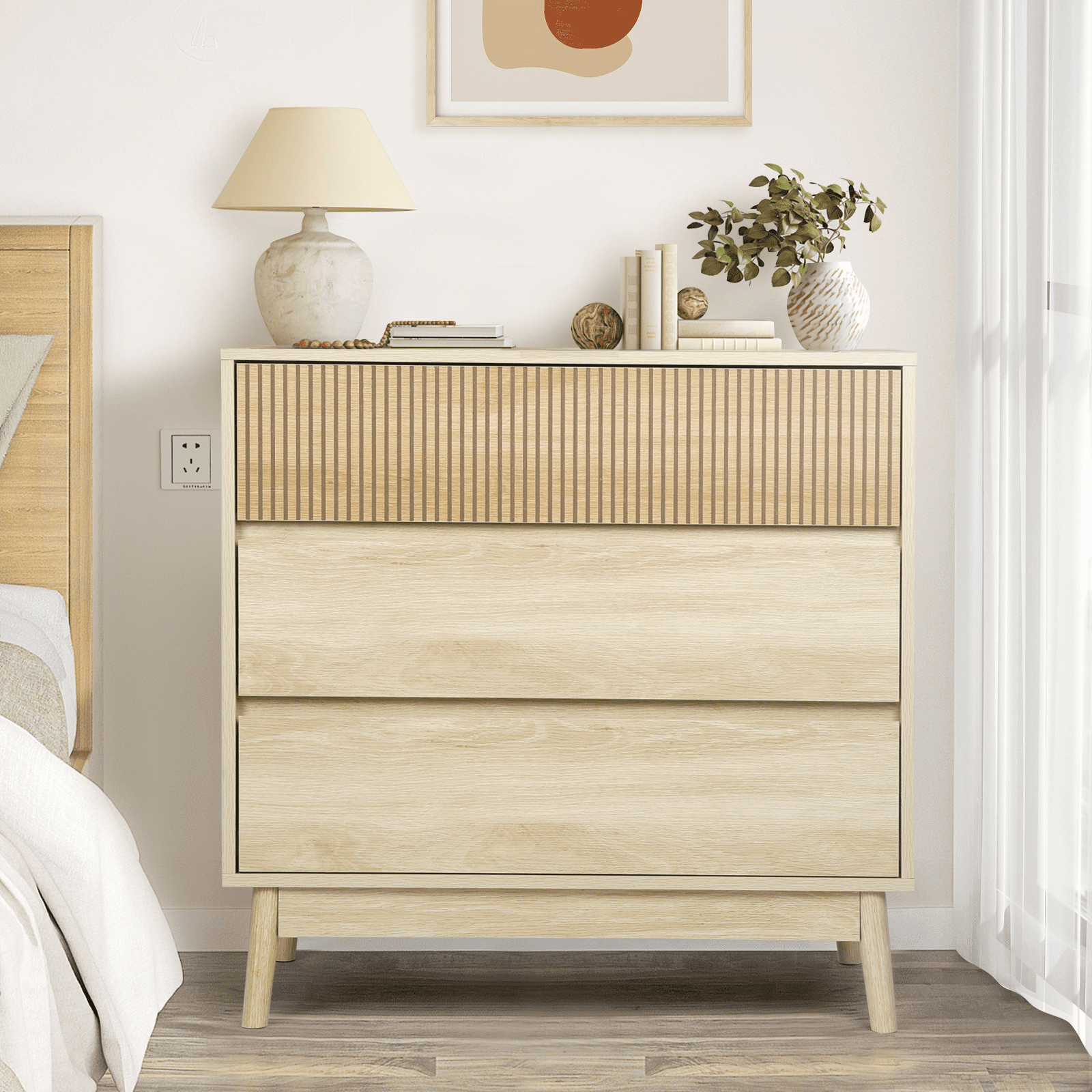 3 Drawer Dresser Farmhouse Wood Storage Chest of Drawers Modern Closet Dressers with Wide Drawers Bedroom Living Room Natural Oak Walmart