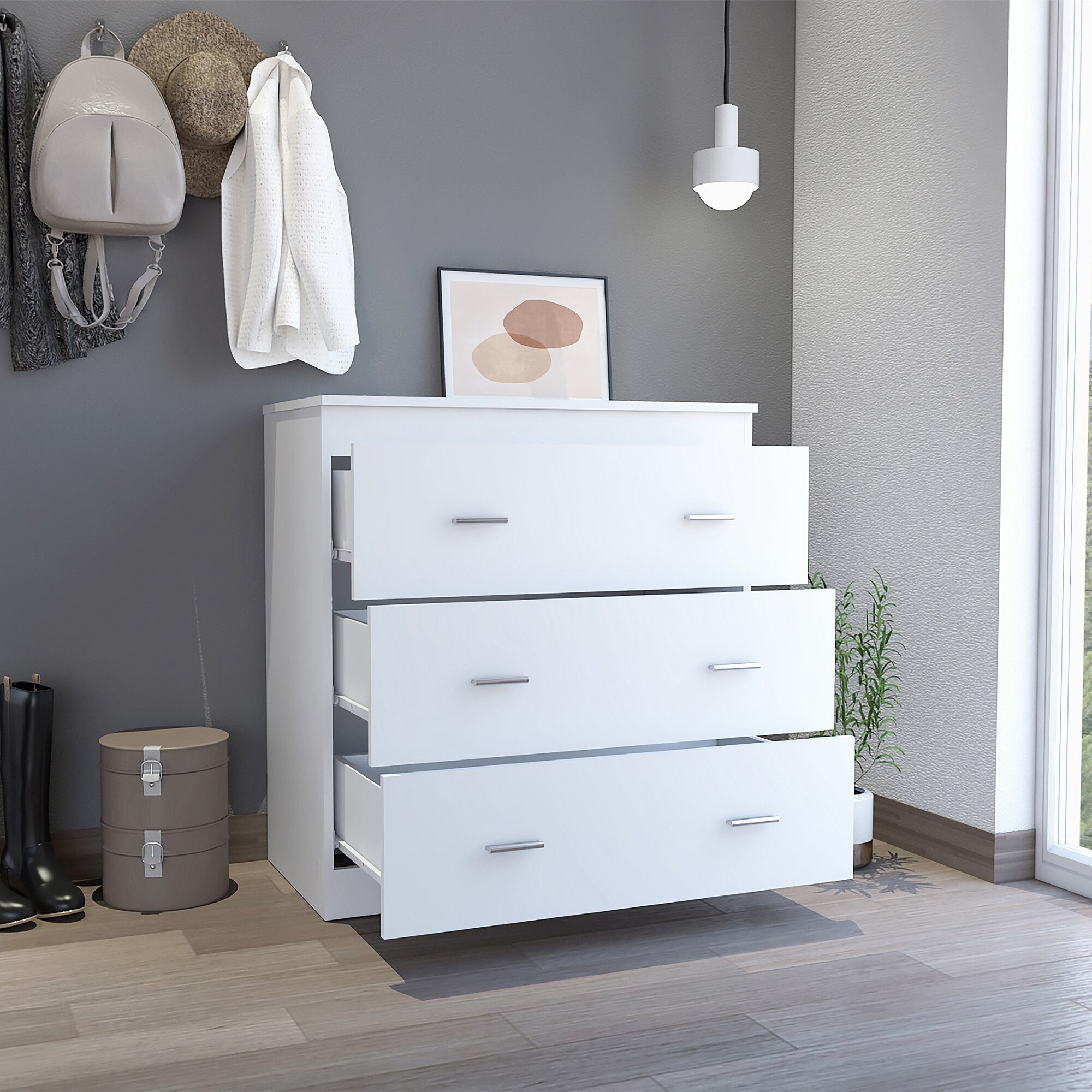 3-Drawer Dresser Light Grey White - Walmart.com