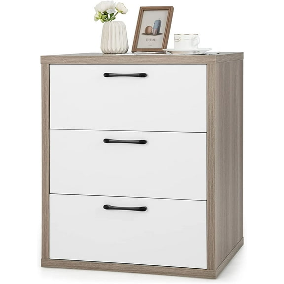 3-Drawer Dresser, Modern Chest of Drawers, Floor Wooden Storage Organizer with 3 Pull-Out Drawers, Freestanding Utility Storage Cabinet for Living Room, Bedroom, Entryway, Study, Grey & White