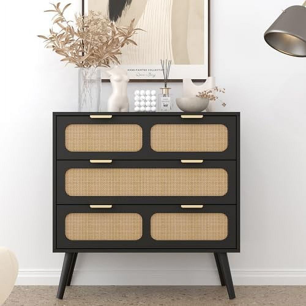 3 Drawer Dresser Modern Rattan Dresser Chest with Wide Drawers and ...