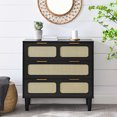 thumbnail image 1 of 3 Drawer Dresser,Modern Rattan Drawer Chest with Wide Drawers and Metal Handles,Farmhouse Wood Storage Cabinet for Bedroom,Living Room,Hallway,Entrance,Black, 1 of 7