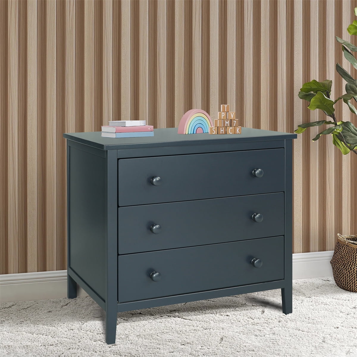 3Drawer Dresser,Modern Storage Chest of Drawers,Wood Bedside Table Night Table,Accent Storage