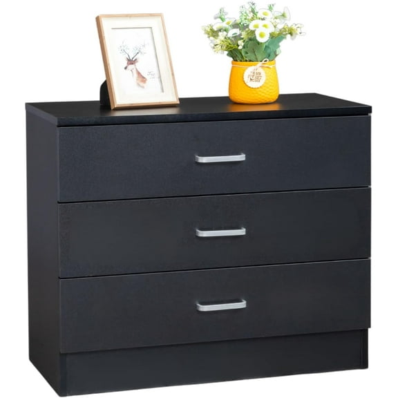 3 Drawer Dresser, Modern Storage Chest of Drawers, Wood Bedside Table Night Table for Bedroom,Living Room (Black)