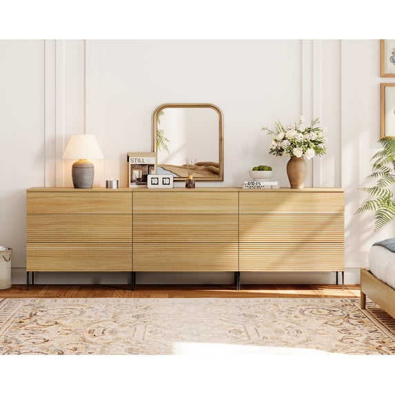 3 Drawer Dresser Set of 3 for Bedroom, Minimalist Chest of Drawers with Storage, 9 Drawer Dresser with Reeded Design, Wooden Modern Dresser for Living Room, Bedroom, Entryway