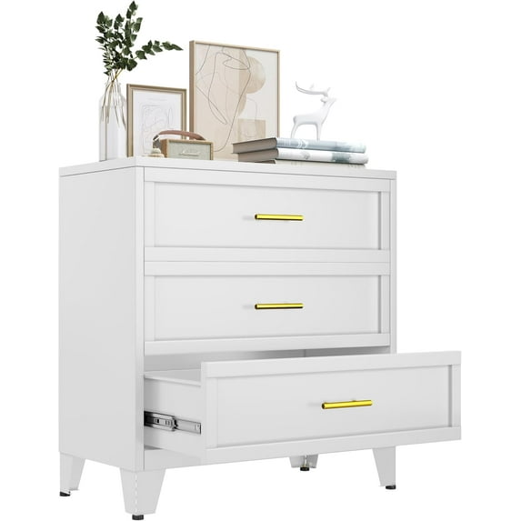 3 Drawer Dresser, Small White Dresser for Bedroom, Dressers & Chest of Drawers for Bedroom, Metal Storage Cabinet Organizer with Drawers for Living Room, Hallway, Entryway, Home Office (White)